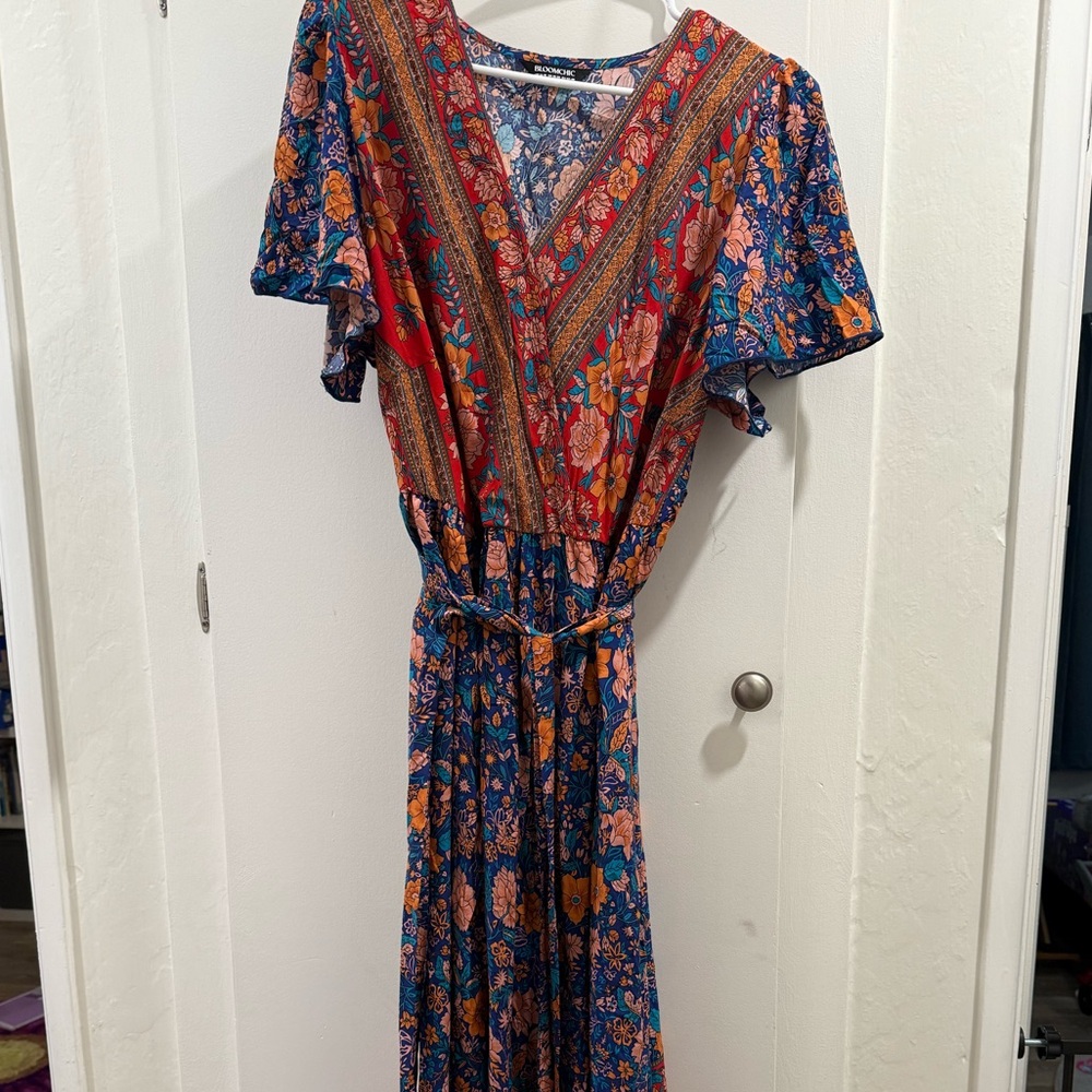 BloomChic Red and Blue Floral Maxi Dress